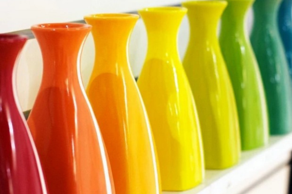 Rainbow glazed vases